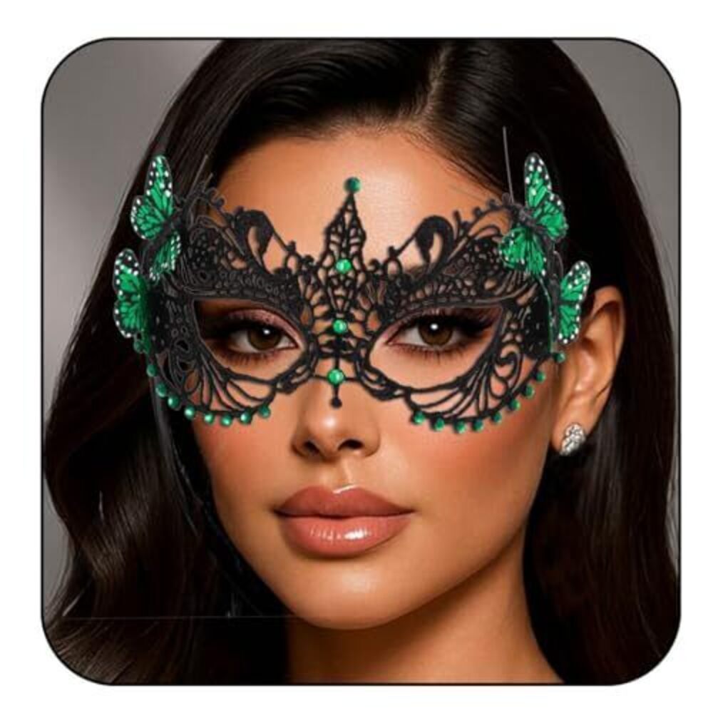 6729 Masquerade Mask Shiny Beads Butterfly Lace Mask Venetian Ball Party